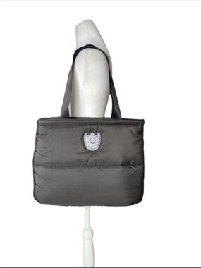 Nylon black Tote Bag with Crest Accent